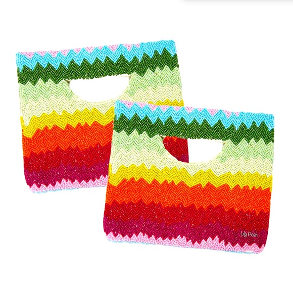 Beaded Mini Clutch, Fully Beaded Beach Tropical Fun Clutch, Chevron